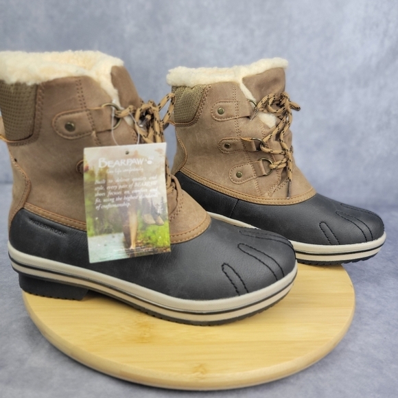 Bearpaw Women's Origin sheep wool Fur Winter waterproof Boots Tan & Black 8M - Picture 3 of 12